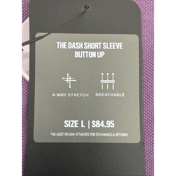 Fabletics Men's L The Dash Short Sleeve Button Up Shirt Purple Knit NWT - Picture 11 of 15